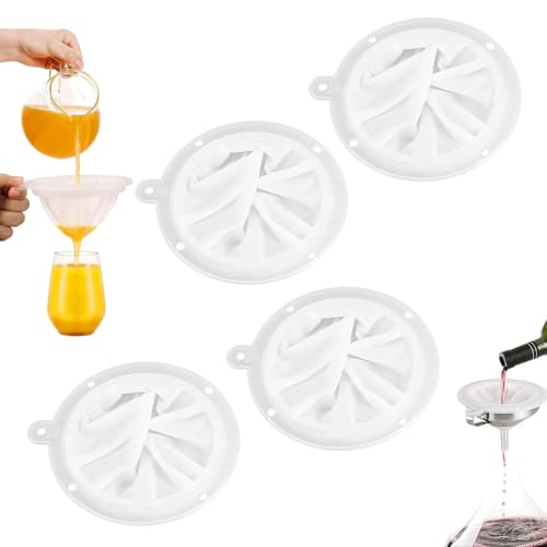 thirei Nylon Sieb Fein, 4er-Pack Mesh Sieb Küchensieb, 200/300/400/450 Kunststoff-Feinmaschiges, Lebensmittel-Feinsieb zum Filtern von Milch, Saft, Wein, Sojamilch