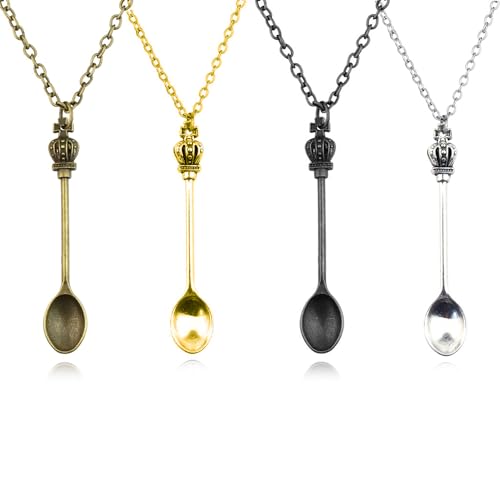 KVBUCC 4 Stück kleine Löffel-Halskette, Schnupftabaklöffel-Halskette, Löffelanhänger, Halsketten-Set, Stash-Halskette mit Löffel (4 Farben), Metall