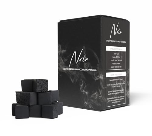 Noir Super Premium Natürliche Shisha Kohle 25 mm Würfel - Chemiefrei, Kokosnussschale, langlebige Shisha-Kohle für besseren Geschmack, wenig Asche, schnelle Zündung - 72 Stück