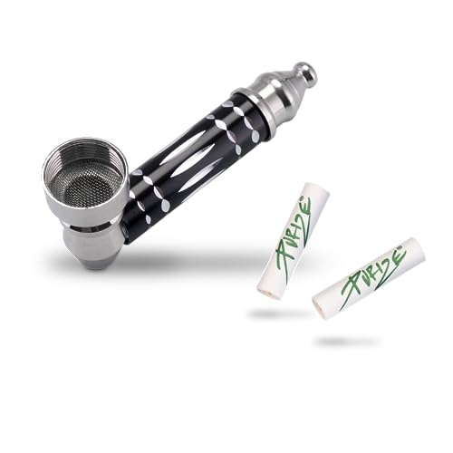 Ornament Pipe - Rauchpfeife Tabakpfeife mit Aktivkohle Fach - inklusive Edelstahl Einlegesieb und 2 x 6mm Aktivkohlefilter - Pur Pfeife aus Metall für Tabakwaren (schwarz)