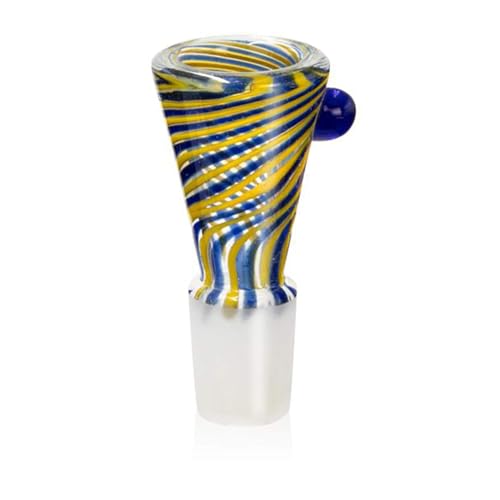 Smokerhontas Bong Kopf Cones aus Glas mit großem Durchlass Durchzug und Rollstopp - Konischer Glaskopf für Bong & Wasserpfeife - SG: 18,8 mm (Blau-Gelb)