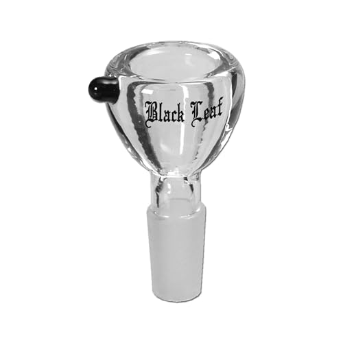Smokerhontas Black Leaf Bong Kopf Dickwandig aus Glas Rund mit kleinem Durchlass/Durchzug und Rollstopp - Transparent Glaskopf für Bong & Wasserpfeife - NS: 14,5mm