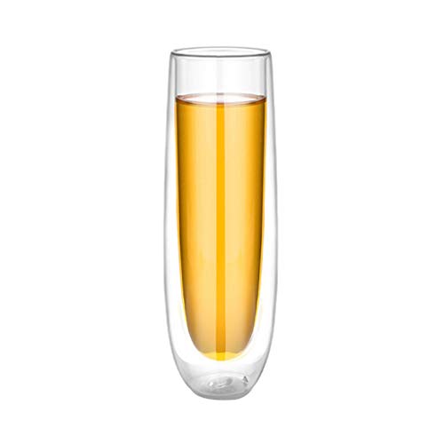 LLINthy Champagnerflöten aus Glas, doppelwandig, einfach zu bedienen und zu reinigen, für Wein, Champagner, Zuhause, Party, Club, 150 ml