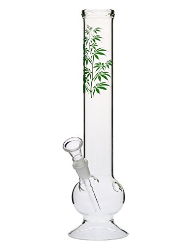 Glas Bong mit Blattverzierung - 30 cm, 14,5 mm - Head&Nature Bong-Kollektion