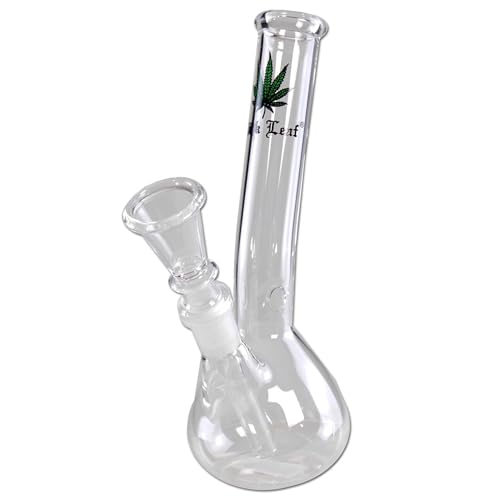 Smokerhontas Black Leaf Kleine Bong aus Borosilikatglas mit Kickloch/Handliche Kolbenbong / 14,5 Schliff - 18cm