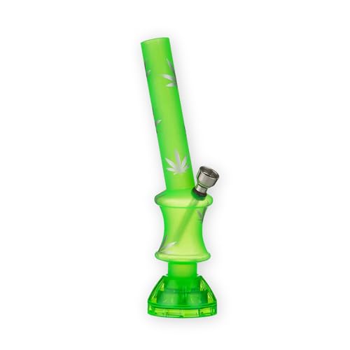 Budawi Acrylbong Hanfblatt mit Grinder Höhe ca. 20 cm Acryl Bong Headshop Alu Flutschkopf mit Stecksystem Wasserpfeife (Grün)