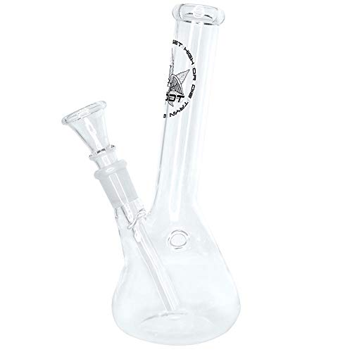 GHODT Bong aus Glas 20cm 22mm Durchmesser - 14.5 Chillum - Glasbong leicht abgewinkelte Form - inklusive Sieb