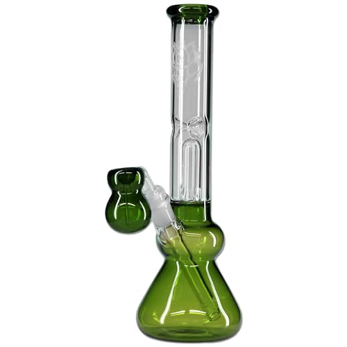 Smokerhontas Black Leaf Perkulatobong inkl. Vorkühler/Aschefänger mit integriertem Kräuterkopf/Kuppelperkolator & Eiskammer - 31 cm (Grün)