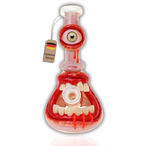 Flanacom Designer Bong Alien Rot 18 x 9 cm Bongpfeife Glas Wasserpfeife Glasbong mit Kickloch Kiffer Geschenk (Rot)
