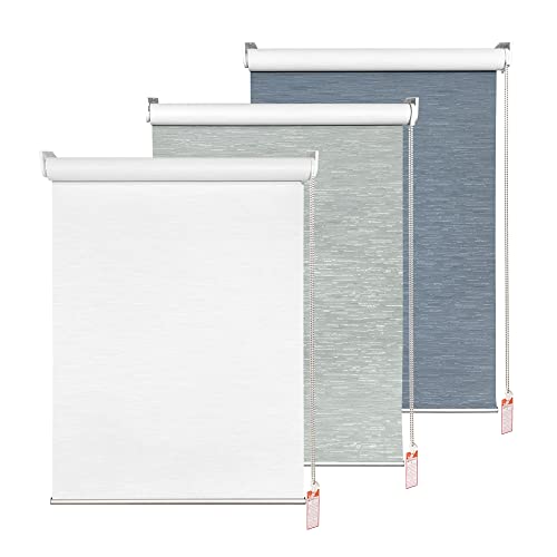 Homebox 100 % Verdunkelungsrollo, gestreifte Jacquard-Fensterrollos mit wärmeisoliertem, UV-Schutz, wasserdichter Stoff, kabelgebunden, für Zuhause und Büro (Weiß, 58.4 cm Bx182.9 cm H)