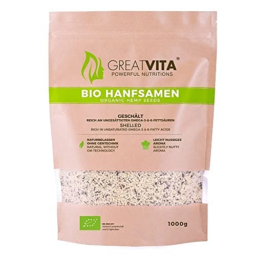 GreatVita Bio Hanfsamen, geschält, DE-Öko-037, 1er Pack (1 x 1 kg)