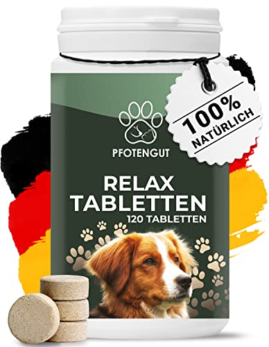 PFOTENGUT Relax Tabletten 120 Stück [Made in Germany] - Hunde Beruhigungsmittel mit Taigawurzel, Baldrian & Hanfpulver - Natürliches Beruhigungsmittel für Hunde - Verbesserte Version 2023