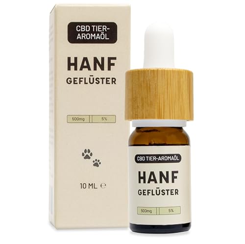 HANFGEFLÜSTER CBD Aromaöl für Tiere 5%, Deutsche Qualität, laborgeprüft, zertifiziert, Tropfen für Hunde, Katzen, 10ml