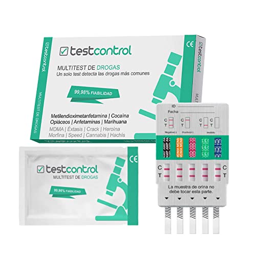 1 x TestControl Drogentest, schnelle und professionelle Ergebnisse | Erkennt 5 Drogen Kokain, Opiate, Amphetamine, MDMA und THC | Drogentest im klaren und empfindlichen Urin, sicher und einfach zu