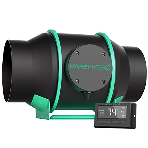 MARS HYDRO 6 Inch Inline Fan with Temperature and Humidity Controller, Ventilation Exhaust Fan for Hydroponics Grow Tent, Easy to Install