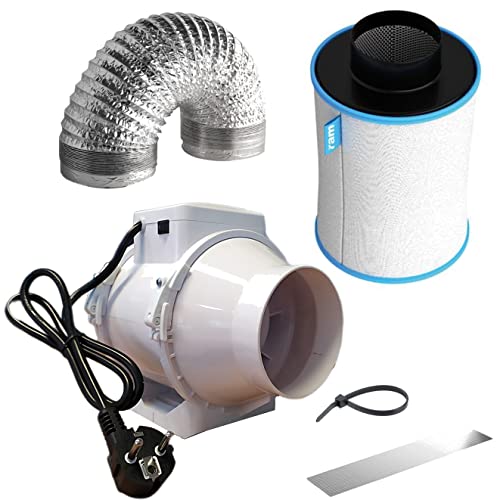 Grow Abluft-Set 100 mm Rohrventilator verkabelt Aktivkohlefilter Indoor Growbox