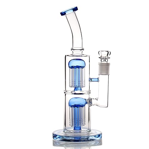 Verdickte Wasser Bong für Rauchen Zubehör 14mm Blue Oil Rig Glas Bong mit Wabenzweig 30cm Gewicht 600g (Blau Glasbong)