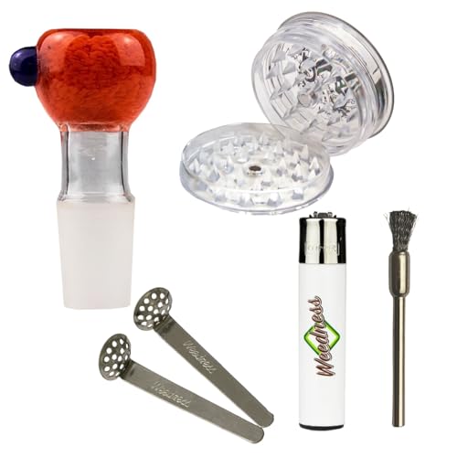 Weedness Glas-Bong-Kopf Heavy Rot 18,8 mm Schliff 5-teiliges Set - Steckkopf Bong Kopf Adapter Zubehör Chillum