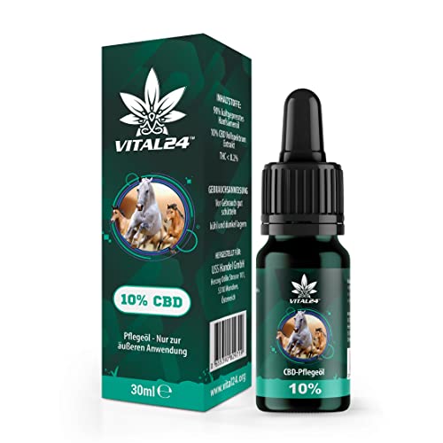 VITAL24 CBD-ÖL 10% für Pferde - 30ML (750 Tropfen) Hanföl Tropfen - Cannabisöl für Ihr Pferd - Horse CPD Oel