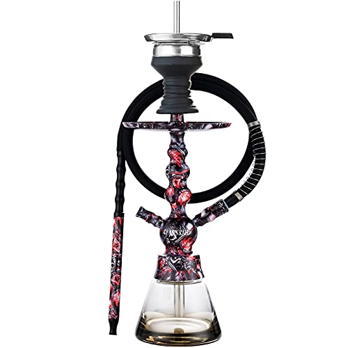 Shisha Set Komplett Schädel Schwarz mit Schlauch Bowl Kaminaufsatz Kopf Sieb Anschlüsse Mundstück Zange Zubehör Silikonschlauch Hochwertige, Glas Klein Hookah Aluminium Wasserpfeife