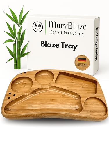 MaryBlaze Premium Rolling Tray aus nachhaltigem Bambus - Rolltablett mit Platz für Zubehör - Vielseitige Drehunterlage für den Alltag zu Hause oder unterwegs - Pflegeleicht und langlebig