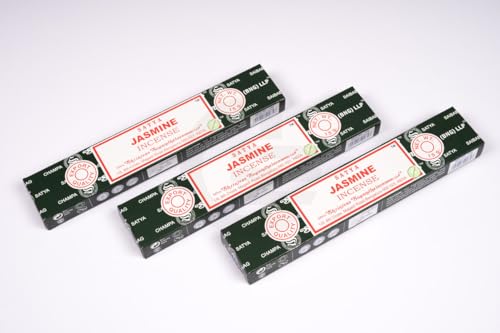 Original Satya Jasmin Räucherstäbchen Geschenkpackung mit 3 x 15 g für Aromatherapie, Spa, Yoga, Hochzeiten, Meditation, Heilung, Positivität und Entspannung von Greensense