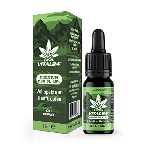 CBD Öl 40% von Vital24-10ML - Hanföl CBD Tropfen - Cannabisöl aus bestem Hanf - 40 Prozent Cannabidiol Hanftropfen mit 4.000 mg CBD in Hanfsamenöl - CPD Ol Oil