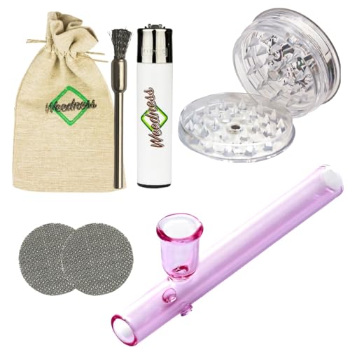 Weedness Glas-Pfeife Kawumm in Pink 10 cm 6-teiliges Set – Tabakpfeife Pfeife Smoking Pipe Glaspfeife Zubehör Kickloch