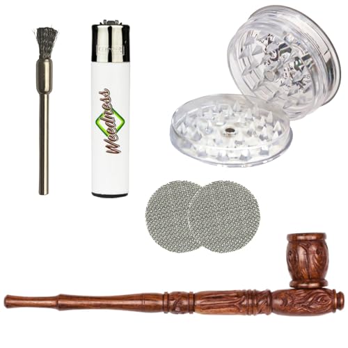 Weedness Gandalf-Pfeife in Braun 30 cm aus Ebenholz Handgeschnitzt 5-teiliges Set – Holzpfeife Pfeifen-Set Einsteiger Tabakpfeife Holzpfeifchen Smoking Pipe Holz Lange Purpfeife Friedenspfeife