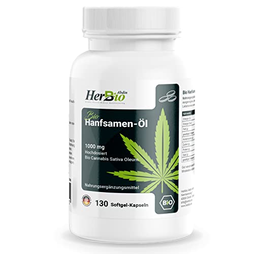 Bio Hanföl-Kapseln (Cannabis Sativa) aus pflanzlicher Quelle:1000 mg pro Tagesdosis (1 Kapsel), 130 Halal Gelatine, 100% natürliche Formel, frei von Zusatzstoffen, laborgeprüft: