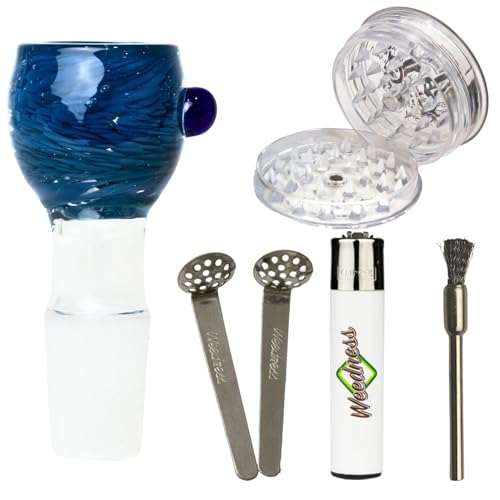 Weedness Glas-Bong-Kopf Heavy Blau 18,8 mm Schliff 5-teiliges Set - Steckkopf Bong Kopf Adapter Zubehör Chillum
