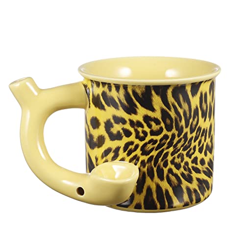 KTF Kaffeetasse mit Leopardenmuster, Braten und Toast, mit Pfeife, Keramik-Wake-n-Bake-Becher fasst ca. 350 ml