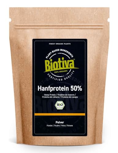 Hanfprotein Pulver Bio 1kg | Hanfproteinpulver | 1kg Vorteilspack | Rohkost-Qualität aus Bayern | Frei von Gluten Soja und Laktose | Abgefüllt in Deutschland | Biotiva