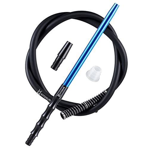 Kitosun D-Hose Shisha Schlauch und Mundstück - Premium Shisha Zubehör 34 cm lang abnehmbares Aluminium Mundstück | 1,5 Meter Silikonschlauch | Shisha Adapter | Knickschutzfeder | Silizium-Tülle (blau)