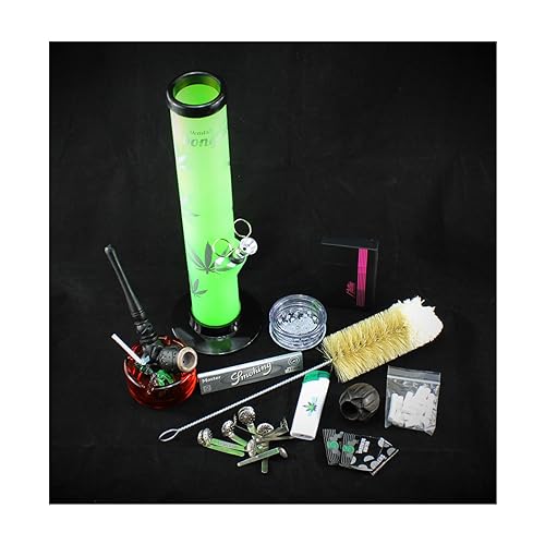 Budawi Headshop Set Junior Acrylbong Reinigungsbürste Filter Grinder Aschenbecher Pfeife Pfeifenkopf Einhängesiebe Einlegesiebe Papers Silikon Zigarettenetui Feuerzeug