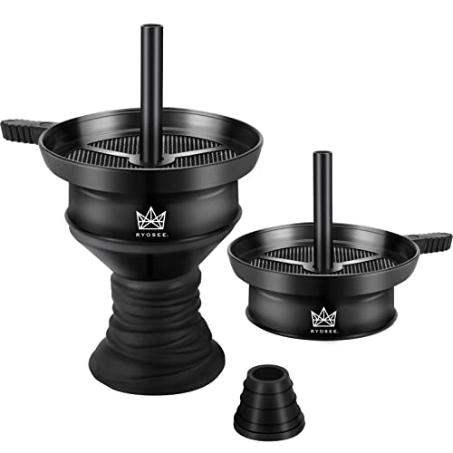 Ryosee Shisha Steinkopf Set, shisha tabak, Zubehör für Shisha Set,Shishakopf glasiert für optimale Wärmespeicherung inkl Kaminaufsatz Shisha Sieb & Dichtung shisha tabak (Schwarz)