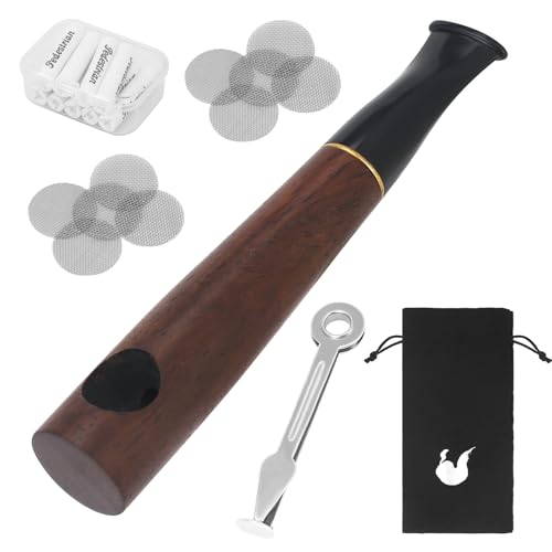 LHOEST Holz Pfeife Set, Purpfeife mit 10 x 8mm Aktivkohlefilter, 10 Edelstahlsiebfiltern und pfeifenstopfer, Tabakpfeife mit Rauchen Zubehör, Holzpfeife Handgefertigt für Rauchen von Tabakwaren