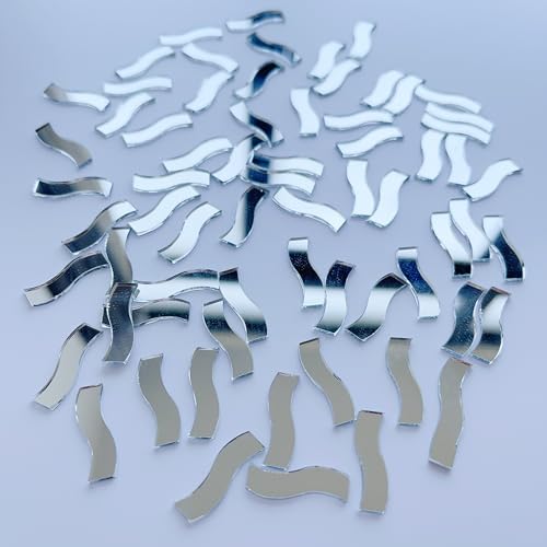 Set mit 100 Stück Glasspiegeln, gewellte Form Spiegelstücke, Spiegelstickerei, Mosaik-Kunstbedarf (Silber)