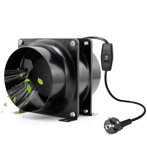 Moonjor Axiallüfter, 100mm/150mm Abluftventilator mit Ein-Aus-Schalter, 2m Schlauch, Growzeltklemmen, Werkbank, Gewächshaus, HAVC (Schwarzes 100mm axiallüfter)