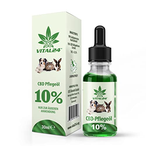 VITAL24 CBD-ÖL 10% für Hunde & Katzen - 30ML - Hanföl Tropfen für Hund & Katze - Cannabisöl für Tiere - CPD Oil