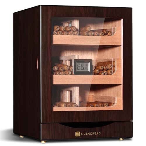 GLENCREAG Zigarren-Humidorschrank für 100 bis 150 Zigarren mit spanischer Zedernauskleidung, digitales Hygrometer, dicht verschließbare magnetische Tür, 3+1 Schubladen mit großer Kapazität & 2