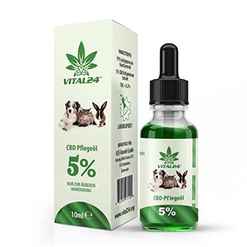 VITAL24 CBD-ÖL 5% für Hunde & Katzen - Hanföl Tropfen für Hund & Katze - Cannabisöl für Tiere - CPD Oil - 10ml