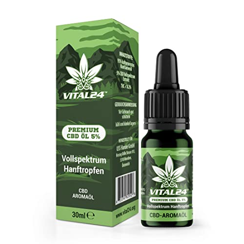 VITAL24 CBD-ÖL 5% mit 30ML - Vollspektrum Hanföl Tropfen - Cannabisöl - Vital CPD Cannabis+ Oil - 5 Prozent