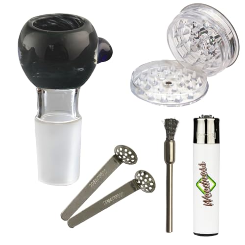 Weedness Glas-Bong-Kopf Heavy Schwarz 18,8 mm Schliff 5-teiliges Set - Steckkopf Bong Kopf Adapter Zubehör Chillum