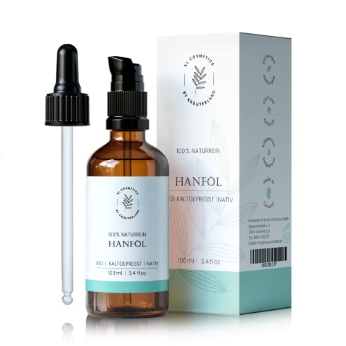 Kräuterland Bio Hanföl - Hautöl 100ml kaltgepresst - reines Bio Hanfsamenöl zur Pflege von Haut und Haaren in Premium Qualität