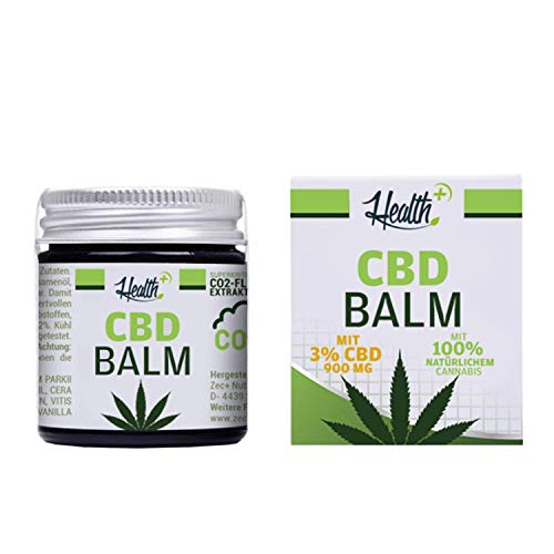 HEALTH+ CBD BALM mit 3% CBD - 30 ml, Hanf-Salbe mit kaltgepresstem Cannabissamenöl, hochwertiges und rein natürliches Haut-Balsam
