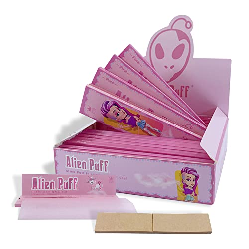 Alien-Puff 20 Pack Rosa Longpapers, King Size Natur Rollenpapiere mit Tips, Langsam brennendes und naturbelassenes Papier für ein erstklassiges Raucherlebnis.