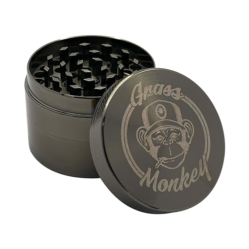 Grass Monkey Premium Metall Grinder | Kräutermühle, ∅ 5,5 cm | 4-teilig | inkl. Pollenschieber | in Metall Grau