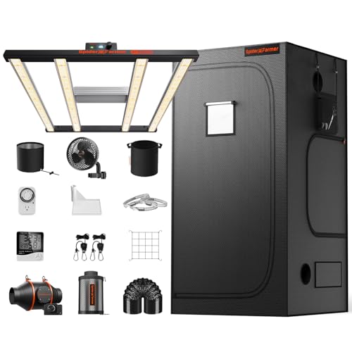 Spider Farmer Grow Box Komplett Set G3000 LED Pflanzenlampe Vollspektrum Dimmbarer Grow Light GrowZelt Kit Komplettes 90x90x180cm Grow Tent Zuchtzelt mit 4 inch/10,2CM Inline Kanalventilator