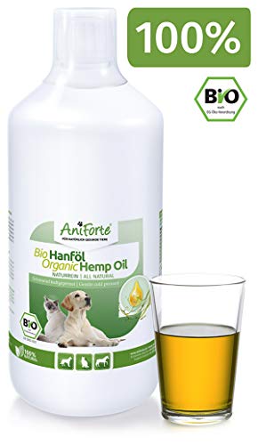AniForte kaltgepresstes Bio Hanföl 1 Liter - Naturprodukt für Hunde, Katzen und Pferde, 100% rein, Ohne Zusätze, Ideale Barf Ergänzung
